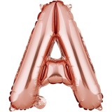 Balon folie metalizata litera a, flippy, 40 cm, umflati cu heliu sau aer, ambalaj individual, pai inclus, rose gold