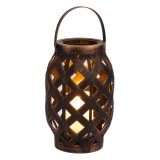 Felinar Rattan, culoare bronz, cu lumina LED, 23x15cm