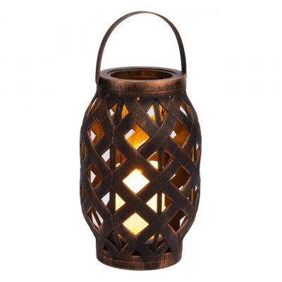 Felinar Rattan, culoare bronz, cu lumina LED, 23x15cm foto