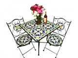 Set 2 scaune si masa din mozaic cu cadru de fier, ceramica, interior/exterior