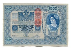 x237 AUSTRIA UNGARIA 1000 KRONEN COROANE 1902 SUPRATIPAR D&Ouml; 1919 NECIRCULATA dar cu cateva perforatii