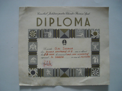 Diploma Consiliul Judetean pentru Educatie Fizica si Sport, 1971, gimnastica foto