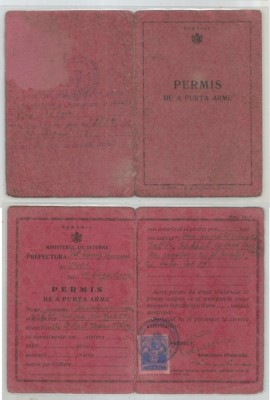 Romania, Permis de a purta arme, Bucuresti, 1934 foto