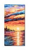 Cumpara ieftin Tablou peisaj marin pictat manual, Apus de soare, 80x40cm ulei pe panza in cutit efect 3D
