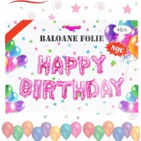 Set Baloane Happy Birthday Folie Metalizata Roz 40cm, Petrecere Copii, Aniversare