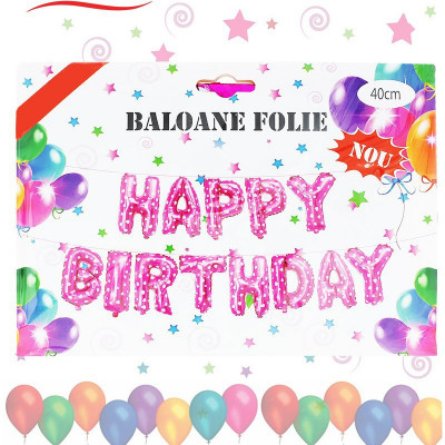 Set baloane Happy Birthday, litere folie metalizata, 40 cm foto
