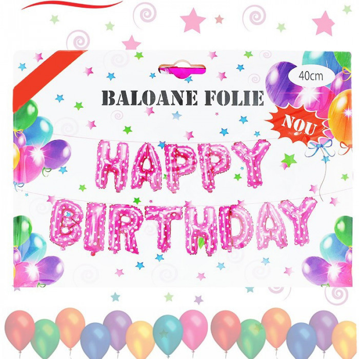 Set baloane Happy Birthday, litere folie metalizata, 40 cm