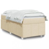 vidaXL Pat box spring cu saltea, crem, 100x200 cm, textil