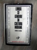 LIMBA SI GANDIRE IN CULTURA INDIANA de SERGIU AL - GEORGE , 1976