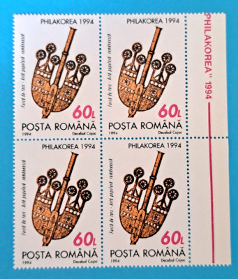 TIMBRE ROMANIA LP1351/1994 Expoziția PHILAKOREA -SEUL -Bloc de 4 timbre -MNH foto