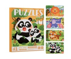 Set Puzzle-uri Magnetice din Lemn tip Carte, 4 in 1, 9, 16, 20 si 24 piese, Nivel 1, Animalele Salbatice, Montessori foto