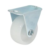 Roata fixa din polipropilena alba 30x14 mm, cu placa din otel