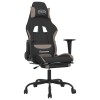 Scaun de gaming cu taburet, negru si gri taupe, textil