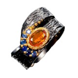 Cumpara ieftin Inel bijuterie din argint 925 cu orange opal si safir