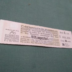 CUPOANE DE TREZORERIE CU REDUCERE 1926 UNGARIA