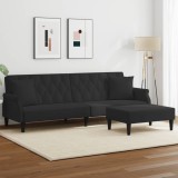 VidaXL Canapea extensibilă cu pernuță și taburet 2locuri negru catifea
