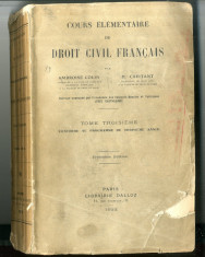 Cours Elementaire de droit civil francais 1922 Tome Troisieme Dallox Paris foto