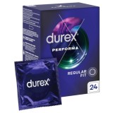 Prezervative DUREX Performa Regular Fit, din latex, efect de &icirc;nt&acirc;rziere ejaculare, 56 mm, 1 cutie x 24 buc