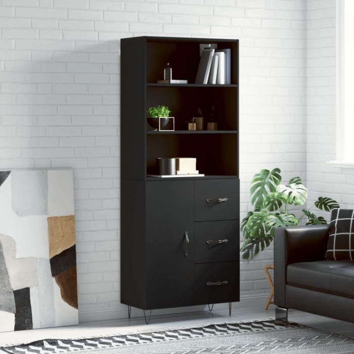 Dulap &icirc;nalt, negru, 69,5x34x180 cm, lemn compozit