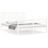 Cadru de pat cu tablie, alb, king size, lemn masiv