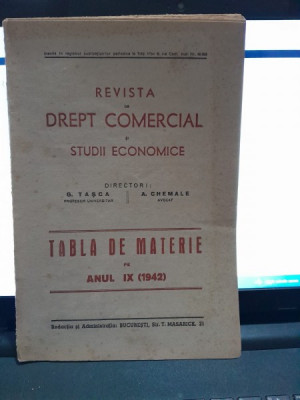 REVISTA DE DREPT COMERCIAL SI STUDII ECONOMICE TABLA DE MATERIE PE ANUL IX (1942) foto