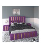 Pat Tapitat Mexic Mov + Saltea 20cm Grosime + Noptiere Tapitate 180x200cm