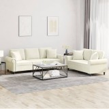vidaXL Set de canapele cu perne, 2 piese, crem, catifea