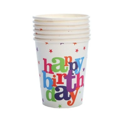 Set 6 Pahare, Cyrax, Imprimeu Happy Birthday, din Carton, 7.5 x 7.8 cm, Multicolor foto