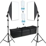 Set 2 lampi softbox pentru studio foto-video, 50 x 70 cm, cu 2 trepiede reglabile pana la 200 cm, 2 becuri 150W 5500K, husa transport inclusa