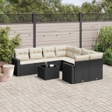 Cumpara ieftin Set mobilier de grădină cu perne, 9 piese, negru, poliratan