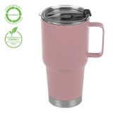 Pahar Termos Metalic, Roz Mat, 845ml, Cu M&acirc;ner și Capac Transparent