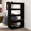 Bibliotecă/Separator cameră, negru 80x35x135 cm, lemn masiv pin