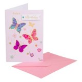 Felicitare Zi de Naștere cu Fluturi și Paiete, Roz, 13x19cm, cu Plic, CMCLASS