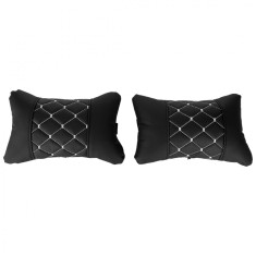 Set 2 Buc Perne Tetiere Auto Universale Pentru Gat Un Confort Mai Bun In Timpul Unei Calatorii Lungi Cu Ma?Ina, Negru Cu Cusaturi Gri, POD034 foto