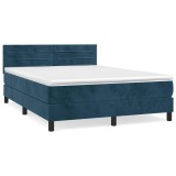 Cumpara ieftin Pat box spring cu saltea, albastru inchis, 140x200 cm, catifea