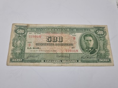 bancnota bolivia 500 p 1945 serie b foto