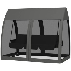 Balansoar gradina, 3 locuri, cu plasa insecte, gri inchis, 240x140x197 cm, functie pat, max 300 kg, Monte Carlo