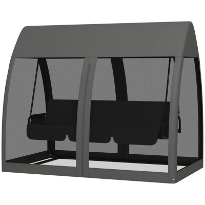Balansoar gradina, 3 locuri, cu plasa insecte, gri inchis, 240x140x197 cm, functie pat, max 300 kg, Monte Carlo foto