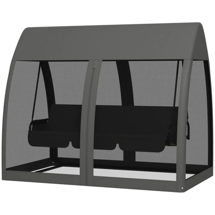 Balansoar gradina, 3 locuri, cu plasa insecte, gri inchis, 240x140x197 cm, functie pat, max 300 kg, Monte Carlo