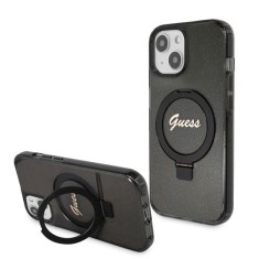 Husa pentru iPhone 15 / iPhone 14 / iPhone 13 - Guess Ring Stand Script Glitter MagSafe (GUHMP15SHRSGSK) - Black