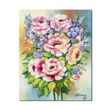 Tablou pictat manual, Ale mele flori frumoase, bujori,50x40cm pictura ulei pe panza, gata de agatat pe perete