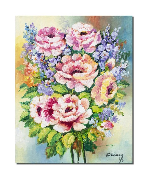 Tablou pictat manual, Ale mele flori frumoase, bujori, 50x40cm ulei pe panza,Constantin Feraru