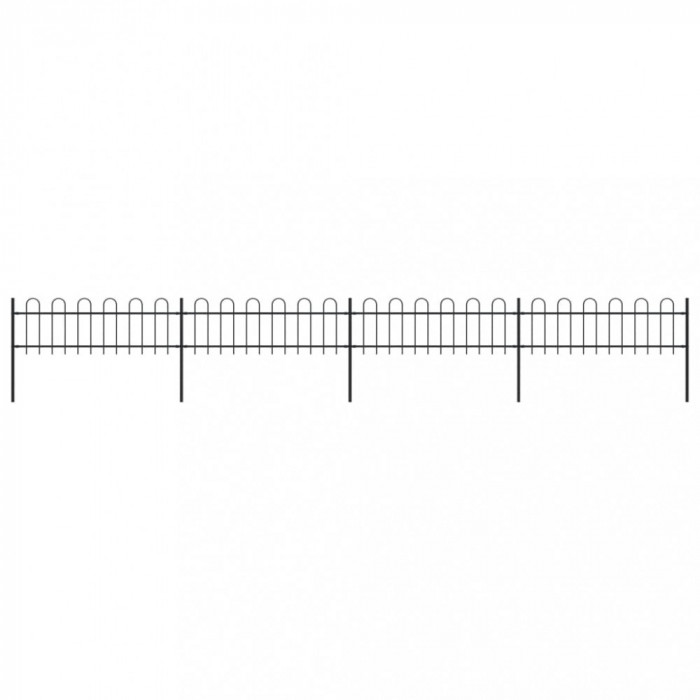 vidaXL Gard de grădină cu v&acirc;rf curbat, negru, 6,8 x 0,6 m, oțel