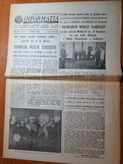 informatia bucurestiului 15 martie 1985-vizita lui ceausescu prin bucuresti