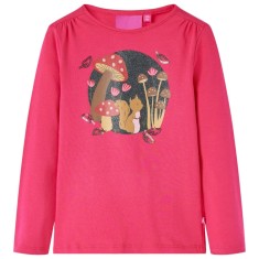 Tricou pentru copii cu m&acirc;neci lungi, roz aprins, 140