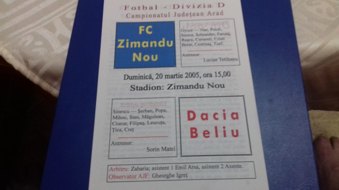 program FC Zimandu Nou - Dacia Beliu