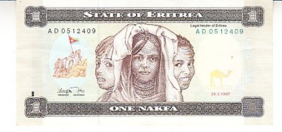 B11 1 - Bancnota foarte veche - Eritreea - 1 nakfa - 1997 foto