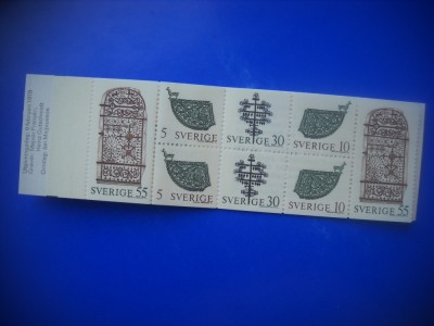 HOPCT TIMBRE SUEDIA MNH 1170 FIER FORJAT -ARTA-CARNET -8 VAL 1970-NESTAMPILAT foto