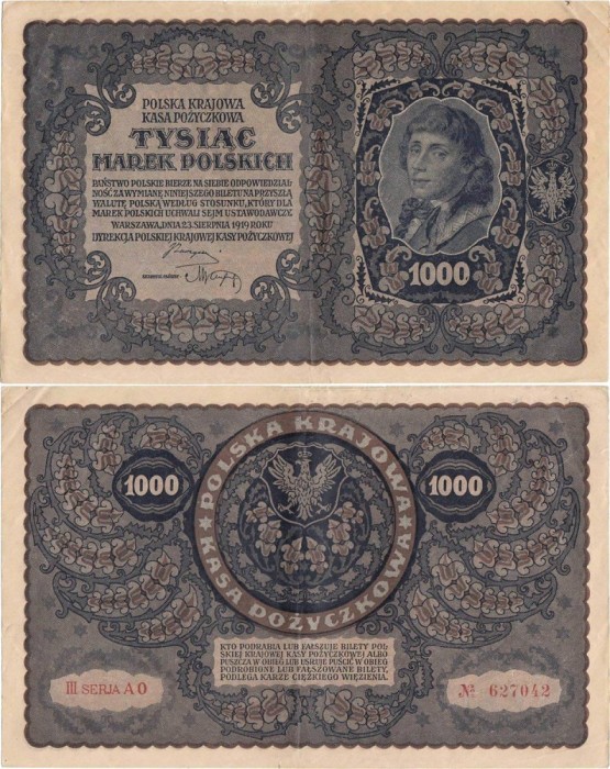 1919 ( 23 VIII ) , 1,000 marek ( P-29f ) - Polonia