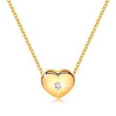Colier cu diamant, realizat din aur galben de 14K - inima cu diamant transparent, lant subtire foto
